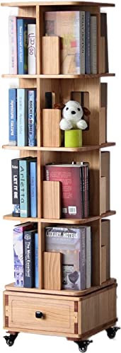 CLLBANT Libreria Girevole a 360° Libreria Girevole Libreria Girevole a 4 Ripiani con cassetto Rimovibile Libreria Semplice per Bambini Scaffale da Pavimento per la casa per la Vita Domestica