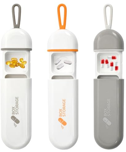 Husalsea Set di 3 Portapillole Tascabile, Porta Pillole Portatile Porta Pillole da Tasca per Viaggio, Porta Pastiglie Giornaliero e Settimanale, Organizzatore Compatto per Medicinali e Vitamine (A)