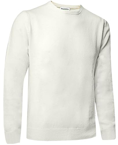 Maglifilo - Maglione Uomo in Misto Lana a Tinta Unita - Comfort e Calore con Pregiata Lana Cardata - Maglione Bianco Versatile e Resistente, Stile Casual