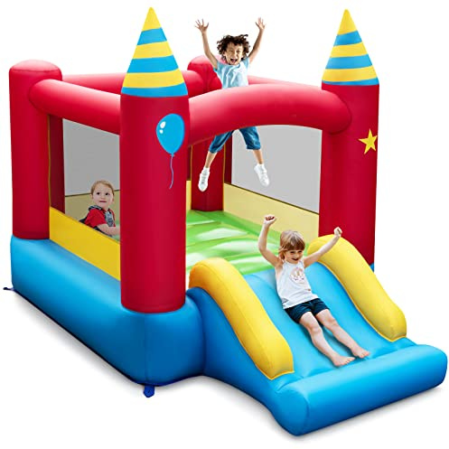 Maxmass Kids Bounce House, Inflatable Bouncy Castle with Carry Bag and Slide, Indoor Outdoor Children Jumping House Blow up Castle for 3-10 Years Old (Birthday Theme)