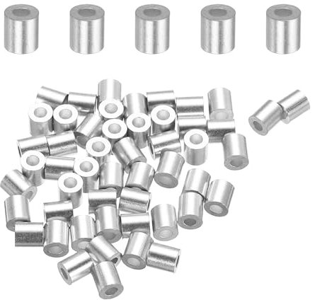 sourcing map Aluminum Wire Rope Stop Sleeve 1/16(2mm) Crimping Loop Sleeve Round Cable Ferrule for Wire Rope Cable Line, Pack of 50