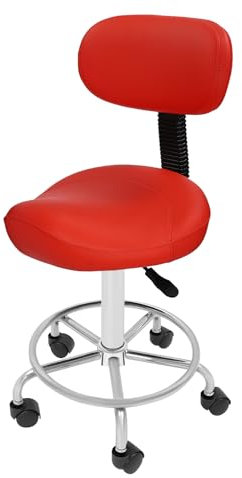 Verstellbarer Rollsattelhocker mit Rückenlehne für Büro Spa Drehstuhl Bürostuhl mit Rollen Höhenverstellbar Ergonomischer Sattelhocker 360° Drehung (Schwarz)