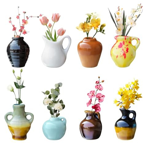 LCUHAVA 8 Pcs Mini Florero de Cerámica Imanes Nevera, Imanes Personalizados Nevera Cerámica de SimulacióN 3D, Iman Neveras en el Tablero Magnético, para La Cocina, Oficina