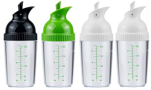 Agmoctz 4 Pack Salad Dressing Shaker, 7 Oz Dressing Mixer Shaker Bottles, Black & White & Green