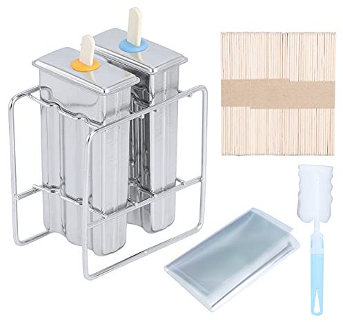 Moldes de helado de acero inoxidable Herramienta de cocina de fabricante de hielo de bricolaje con rejilla de almacenamiento y cepillo de limpieza para paletas saludables caseras (-3118200030912)