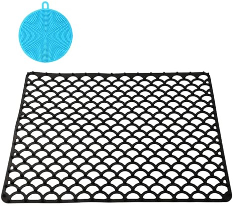 Silikon Spülbeckenmatte 46x31.7cm, Spülbeckeneinlage mit Silikon-Geschirrtuch Spülmatte für Spülbecken Spülbecken Einlage mit Stützfüßen Hitzebeständig und Rutschfest Abtropfmatte für Küche(Schwarz)