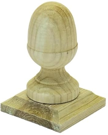 Timber Wooden Fence Post Cap with Acorn Finial Design - (Green Stain)-3x3 | 75x75mm Post | Pack of 5