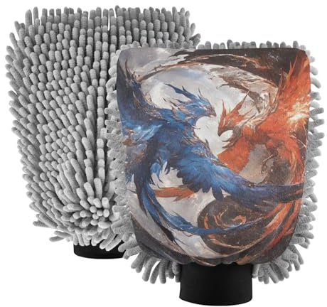 Guantes de lavado de coche de Phoenix rojo y azul, guantes de lavado de coche, sin arañazos, guante de lavado de coche, cepillo de manos