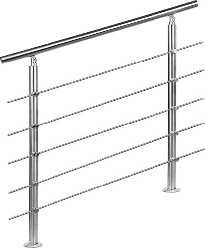 CAVATINY Edelstahl Handlauf Geländer für Treppen Brüstung Balkon mit 5 Querstreben - Innen und Außen Handlauf Geländer Treppengeländer Edelstahl Brüstung Balkon (200CM, 5 Querstreben)