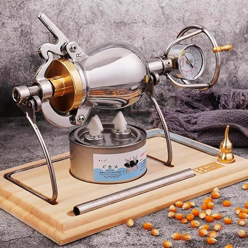 Vintage Popcorn Machine, 304 Stainless Steel Popcorn Maker with Pressure Gauge, Mini Hand Popcorn with Manual Crank, Heating Slow Boost,Large 260ml (Large 260ml Large 260ml)