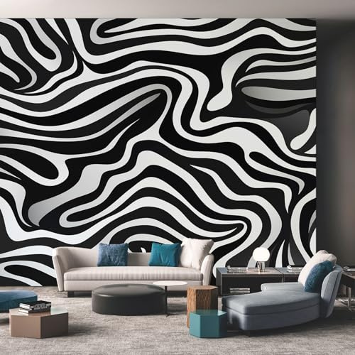 Black and White Swirl Photo Wallpaper for Bedroom, Abstract Stripe Wall Mural for Living Room, Black White Wallpaper 450x315 Nonwoven Wall Paper Home Decor W&11