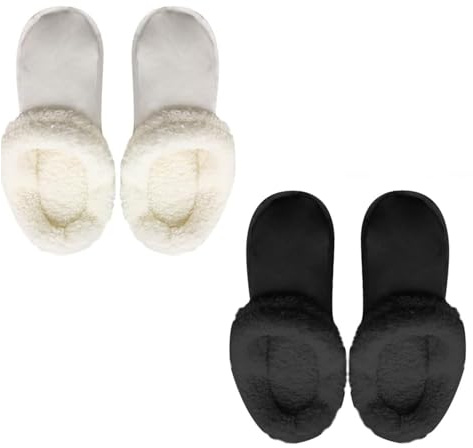 Wellrun 2 Pairs Fleece Lined Shoe Covers for Clogs,Winter Clog Warmth Replacement Liners,Soft Plush Boot Liners for Croc 240mm Length(Black & White)