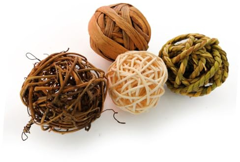 Gadpiparty Juego De 4 Bolas De Ratán para Masticar Pájaros y Loros, Juguete Natural De Paja Resistente, Tamaño Pequeño, Estimulación Mental y Física para Aves y Conejos Pequeños