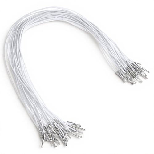 30 Pcs Elastic Cord with Metal Ends, 12 Inch Loop Band Elastic String Soft Round Stretch Extender Strap for DIY Crafts Book Binding Mask Making Menus Party Hat Badges Signs Hanging (White)