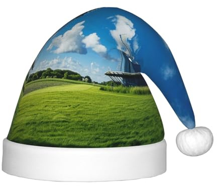 CADREWY Windmill Blue Print Adults Christmas Hat Festive Headwear Xmas New Year Winter Celebrations Costumes