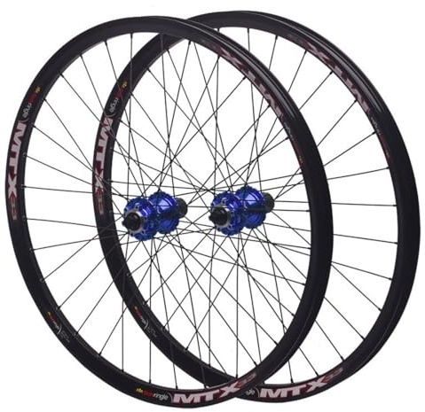 26/27,5/29 Mountainbikehjulset Snabbkoppling MTB Hjul Skivbroms Dubbelväggiga Fälgar Ultralätta 32H Framhjul Bakhjul QR 100/135mm, For 7-12s HG Kassett(Blue,26'')