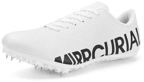 Hombre Zapatillas Atletismo con Clavos Zapatos Carreras Deportivas 8 Clavos, Ligeras Malla Cómodas para Saltar Y Correr De Velocidad,Blanca,39 EU