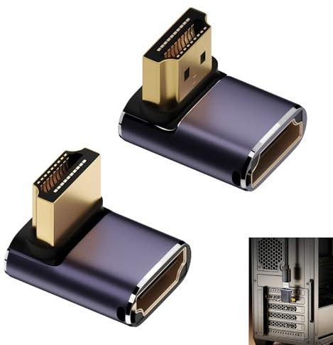 Adattatore HDMI a gomito 8K, connettore HDMI a gomito 90° maschio a femmina 8K@60Hz 4K@120Hz, HDMI ad angolo retto su e giù, 48Gbps HDR eARC VRR, connettore per telefono tablet PC proiettore