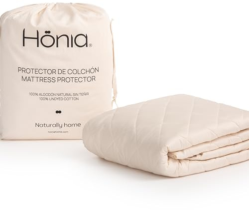 Hönia Protector de Colchón Cama 105, 100% Algodón Natural Sin Teñir · Sateen 300TC · Relleno 200GSM Algodón Puro · Sin Tóxicos · Certificado Oeko-Tex