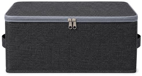 Sylalxeba Boîte de Rangement Verrouillable en Tissu Gris avec Couvercle, Caisse Pliable à Serrure pour Linge Vêtements et Documents Personnels, Dimensions 30x20x14 cm