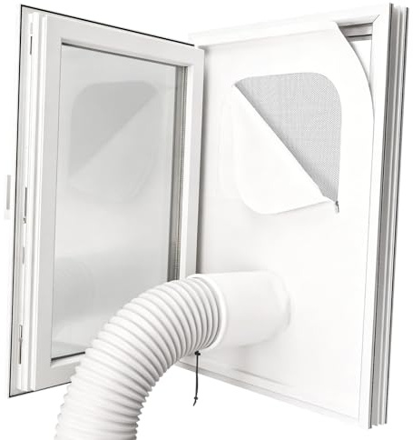 AC Window Seal, Cut-to-Fit Window Kit for Mobile Air Conditioner with Exhaust Hose, 600D Oxford Fabric Hot Air Stop Kit with Zipper & Mesh Screen Fits Casement and Sliding Windo (S: 114×113cm)