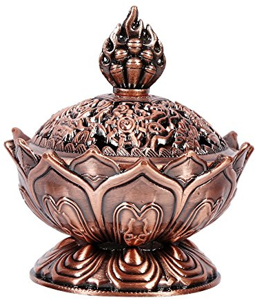 Fdit Weihrauchbrenner Zink Lotus Incense Burner Räuchergefäß Chinesisches Keramik-Räuchergefäß und Porzellan-Deko, für Räucherkohle, Bronze-Rot rot Bronze