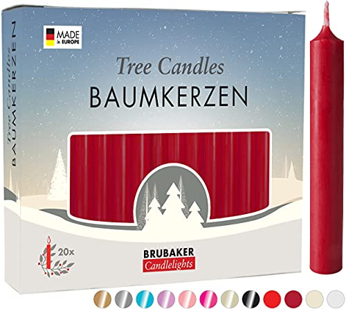 BRUBAKER 20er Pack Baumkerzen Wachs - Weihnachtskerzen Pyramidenkerzen Christbaumkerzen - Dunkelrot