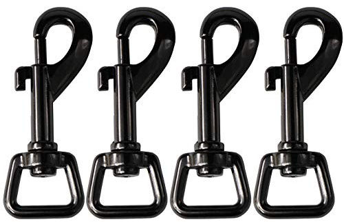4 Stück Groß Karabinerhaken mit Drehgelenk Schwenker Karabiner Federhaken für Hundeleine, Hundehalsband, Taschengurt, Schlüsselanhänger Vernickelt Schwarz