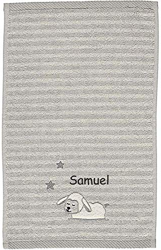 Sterntaler Babyhandtuch/Kinderhandtuch Schaf Stanley, mit Namen Bestickt, personalisiert mit Wunschname, Geschenk zur Geburt & Taufe, für Neugeborene, Mädchen/Jungen Unisex, Grau 50x30
