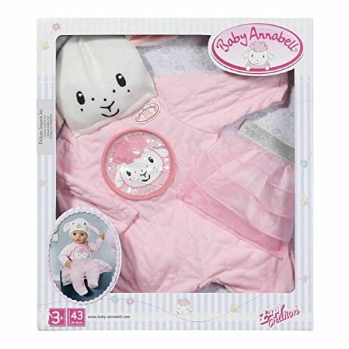 Baby Annabell 703229 Deluxe Glitzer Puppenstrampler mit glitzernden Pailetten und witzigen Öhrchen und Stufenrock, Puppenkleidung 43 cm, 2-teiliges Set
