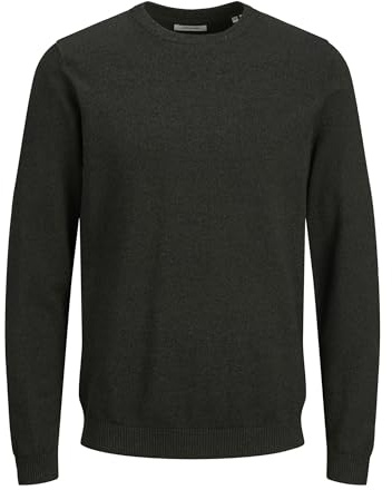 Jack & Jones stickad tröja för män med rund hals enfärgad stickad tröja med rund hals, Skogsnatt, XL