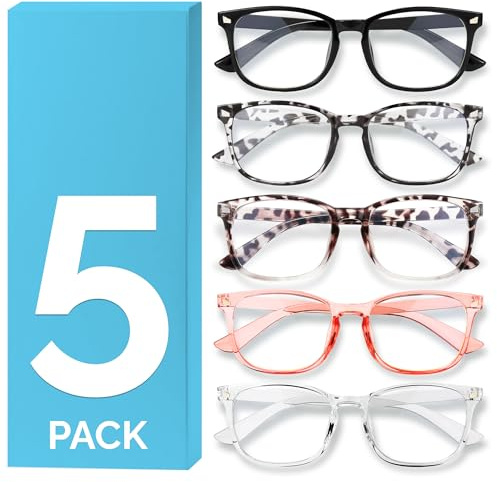 Gaoye MIGSIR 5 Pack Blue Light Blocking Glasses Women Men, Fashion Computer Gaming UV Eyeglasses Nerd Fake Costume Square Frame
