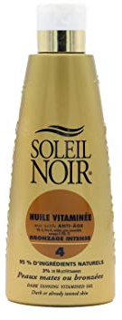 Soleil Noir - Huile de Bronzage Vitaminée 4 - Peaux Très Mates et Bronzées - 95% d’Ingrédients Naturels - Fabrication Française - Flacon avec Capsule Service, 150 ml