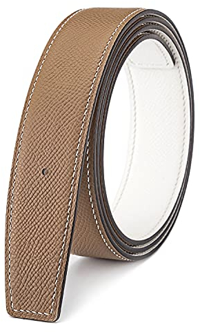 Vatee's Reversibler Ersatzgürtel aus echtem Leder ohne Schnalle, 32 mm/38 mm/40 mm breit, H285 Khaki/Weiß, EU80 Wide 32mm