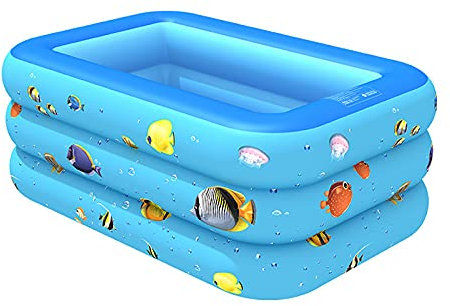 JUBANGLIAN Piscina Gonfiabile Rettangolare Piscina Bambini PVC Antiscivolo Pieghevole con Fondo Bolle morbide Piscine Gonfiabili per Cortile all'aperto Famiglia(Blue,180x130x55cm (71x51x22inch))