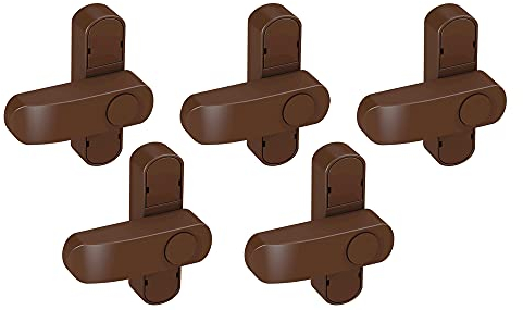 BASI | Fenstersicherung 5er Set | Weiß Braun | Zusatzsicherung für einflügelige Fenster Fenstertüren | verriegelbar mit Druckknopf | Schwenkriegel | Einbruchschutz | Farbe Braun | 5 Stück