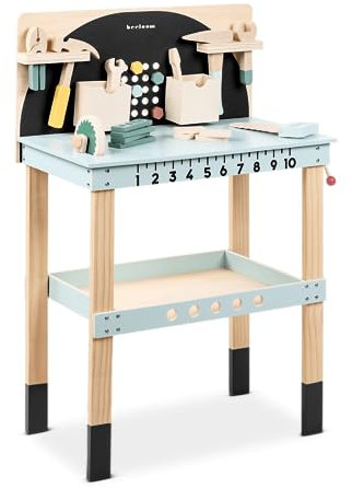 Beeloom - Banco da Lavoro in Legno per falegnami, LALATOOLS, Officina Meccanica simbolica con Attrezzi in Legno Naturale, Set di Pezzi per Bambini