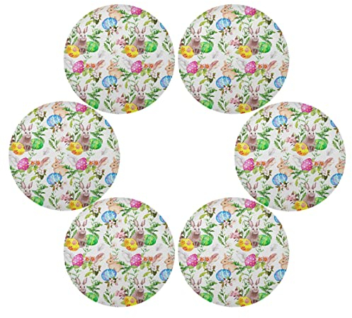 Set di 6 tovagliette pasquali con coniglietto pasquale uova in erba fiori tovagliette rotonde set di 6 tovagliette per tavolo da cucina lavabili tovagliette tovagliette