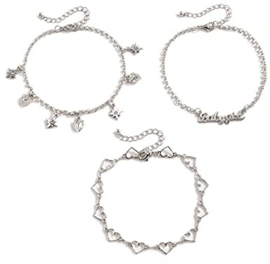 Bishilin Fußkettchen in Bijouterie, Fußketten Boho 3er Setmit Zirkonia Herz Sterne Babygive Fußkettchen Tattoo 27CM für Damen Mädchen