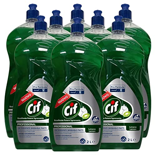 8x Cif Professional Detergente Manuale Piatti Detersivo Liquido Sgrassante Pro Formula Profumo Limone - 8 Flaconi da 2L ciascuno