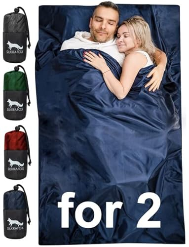 Silkrafox Compact for 2 – ultraleichter Hüttenschlafsack für 2 Personen, Inlay aus Mikrofaser, Kunst-Seidenschlafsack, Sommer Schlafsack, Inlett, rot