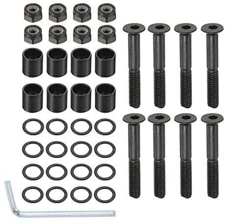 PATIKIL 1.38 Pouce Skateboard Matériel Vis Boulons Trousse, 8Pcs Patin Outils Montage Hex Clés avec Entretoises Rondelles Écrous Clés pour Skateboard Longboard Roue Accessoires, Noir