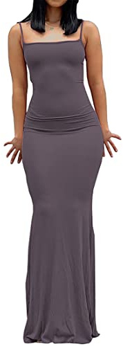WINKEEY Sexy Maxi Robe Femme Robe Longue Moulante à Bretelles Robe d'été Slim Fit Casual Soirée Cocktail