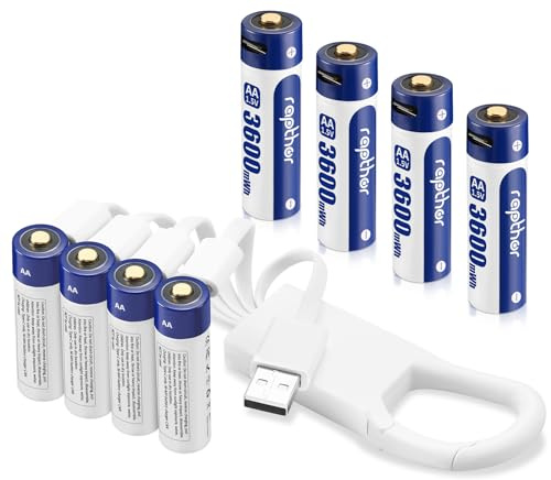 Rapthor AA Akku 1,5V Wiederaufladbar 8er Pack, hohe Leistung, schnelle & langanhaltende USB-C Ladung, 3600mWh für Fernbedienungen, batteriebetriebene Spielzeuge, Tastaturen