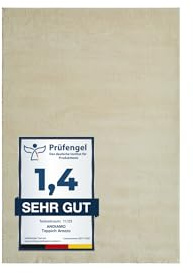 andiamo Teppich Arezzo waschbar Wohnzimmer Esszimmer pflegeleichter eleganter gemütlicher Wohnzimmerteppich Fellteppich einfarbig 80 x 150 cm Creme