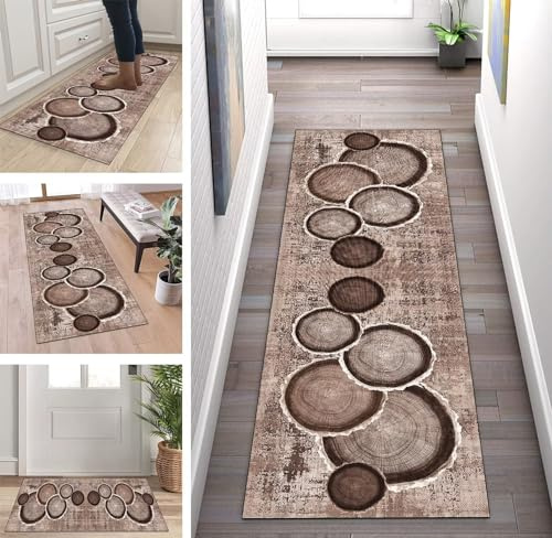ZUZEKU Teppich Läufer Lang Flur Küche rutschfest waschbar Teppichmatten Modern Design Küchenläufer Braun 50X120cm Küchenteppich Meterware Esszimmer Schlafzimmer Wohnzimmer Schmutzfangmatte