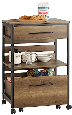 SoBuy FKW118-PF Servierwagen mit 1 herausnehmbarer Aufbewahrungstruhe Küchenwagen auf Rollen Rollwagen Barwagen Vintage BHT ca. 60x90x45cm