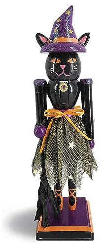 Nutcracker Ballet Gifts Wooden Black Cat Ballerina Nutcracker Figure Statue, Cute Funny Spooky Halloween Decorations Ornaments Home Decor, 10-inch