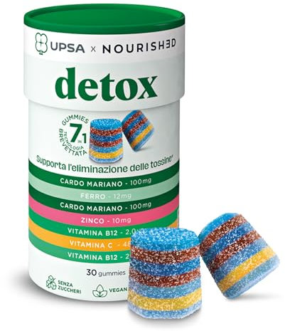 UPSA Gummies - Funzioni Depurative Organismo con Cardo Mariano Gummies x30 - Senza Zuccheri - Detox Integratore Alimentare - con Edulcoranti, Vegan