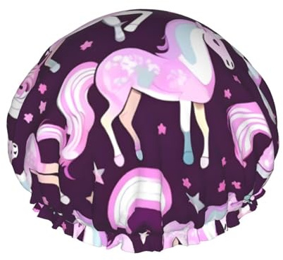 Einhörner rosa Druck Duschhaube, Duschhaube für Frauen, wiederverwendbar, wasserdichte Badehaube, schnell trocknende Badehaube